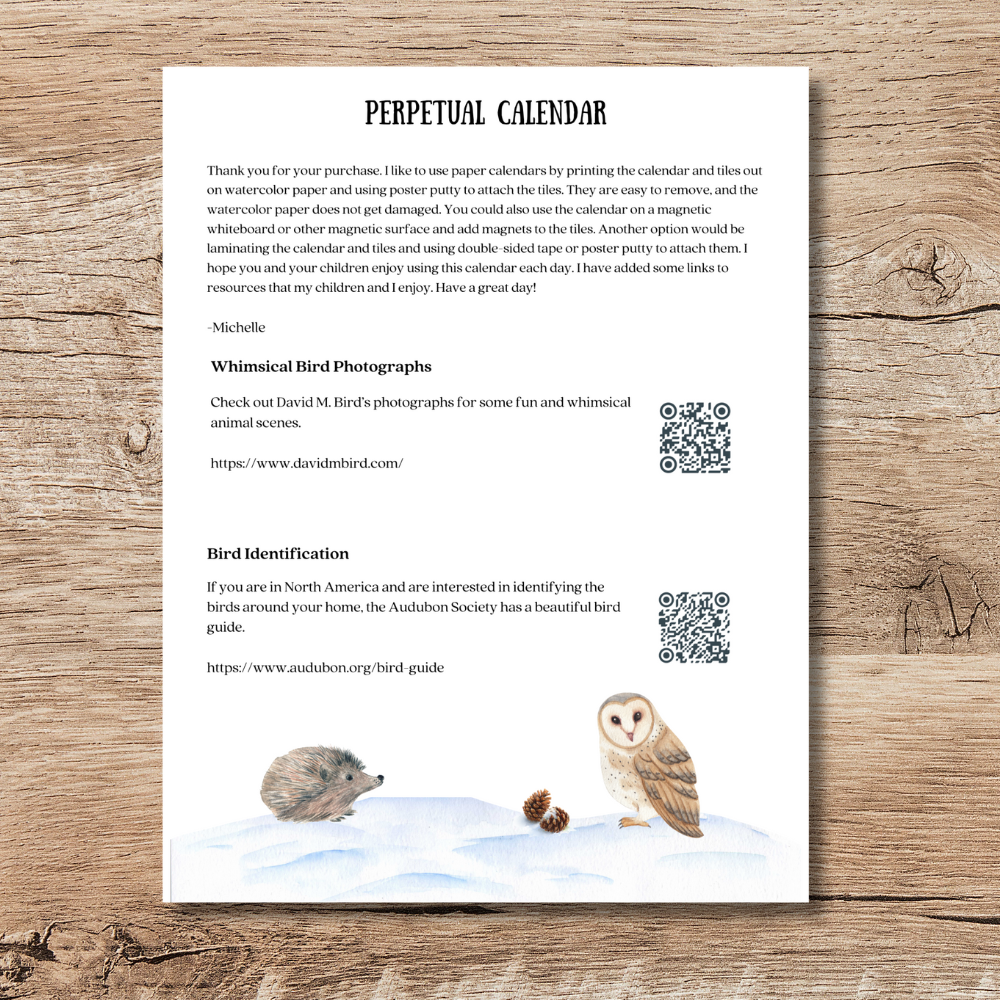 Animal Themed Perpetual Calendar