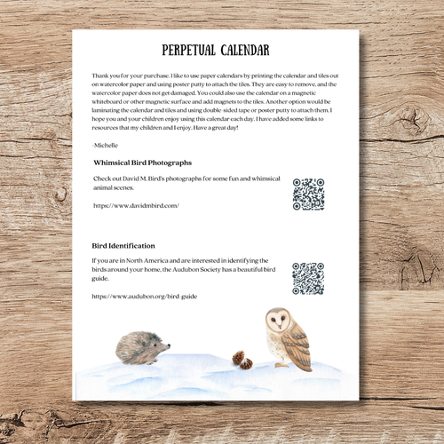 Animal Themed Perpetual Calendar